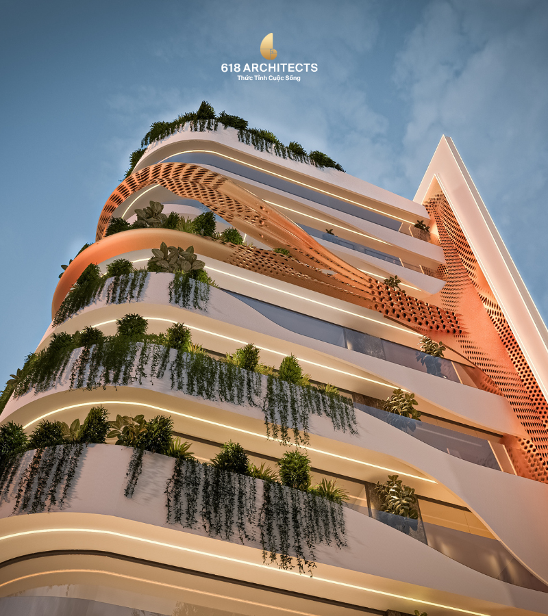 Façade đa lớp hỗ trợ lấy sáng, thông gió và kết nối mảng xanh 