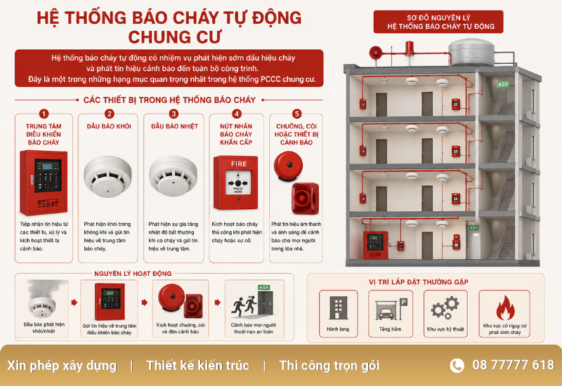 Hệ thống báo cháy tự độnglà  hạng mục quan trọng nhất trong hệ thống PCCC chung cư.