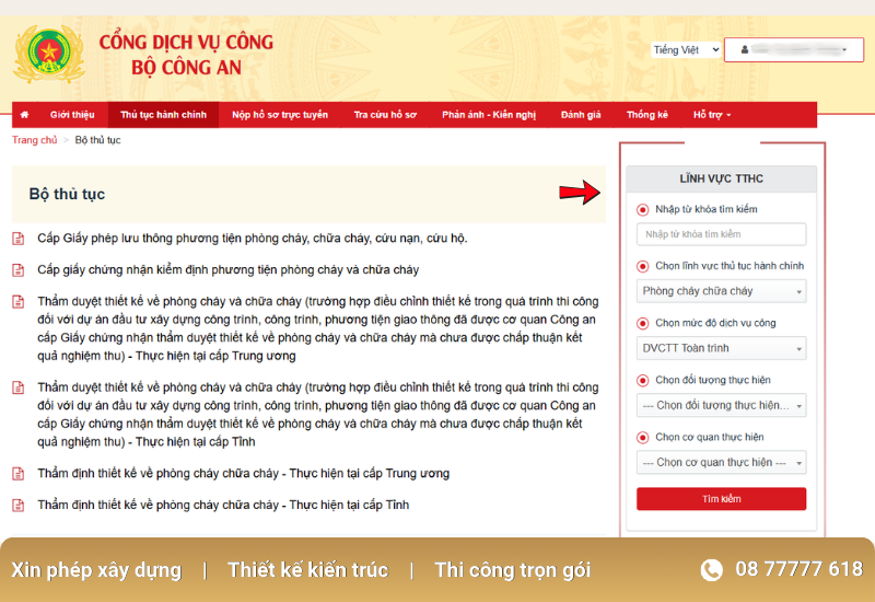 Nộp hồ sơ thẩm định thiết kế PCCC online qua cổng dịch vụ công