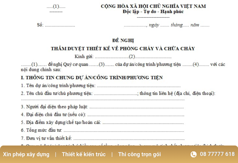 Mẫu PC06 đề nghị thẩm duyệt thiết kế về phòng cháy chữa cháy