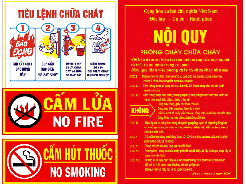 Bảng nội quy và tiêu lệnh chữa theo quy định PCCC nhà trọ 3 tầng.