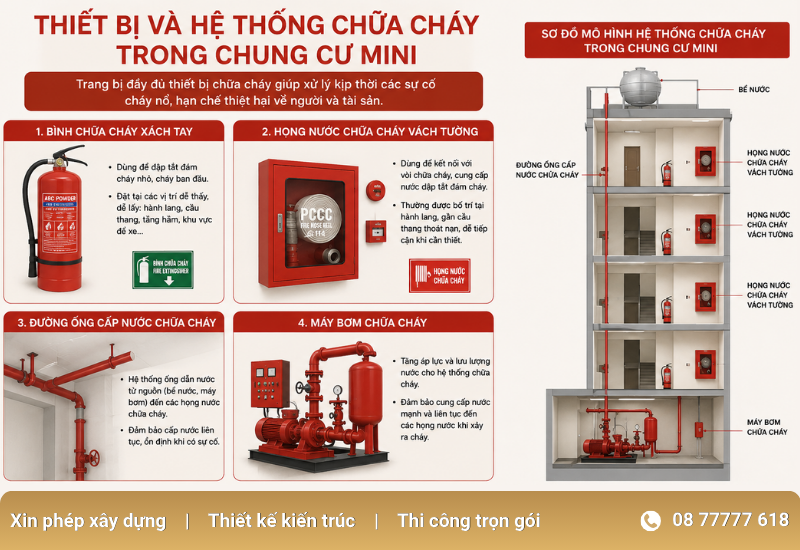 chung cư mini cần được trang bị thiết bị chữa cháy để xử lý ban đầu khi xảy ra sự cố. 