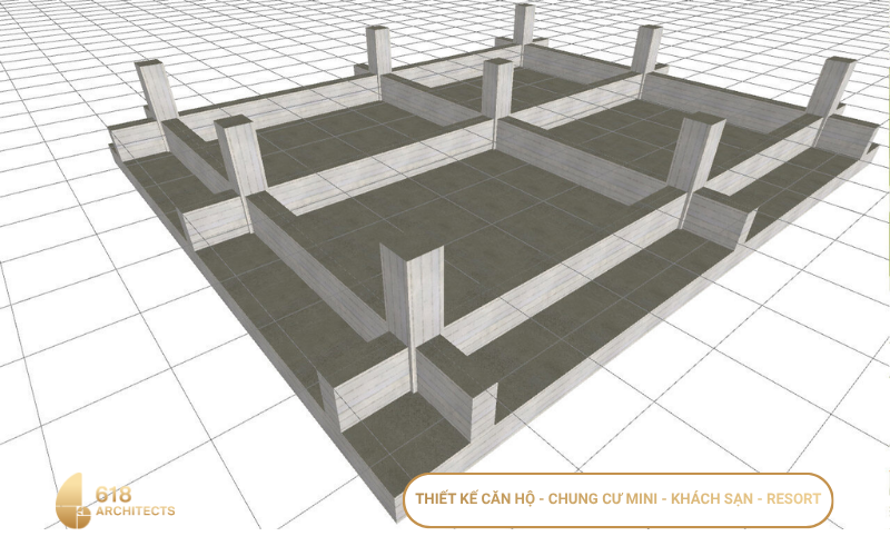 Hình ảnh 3D của móng bè trong xây dựng