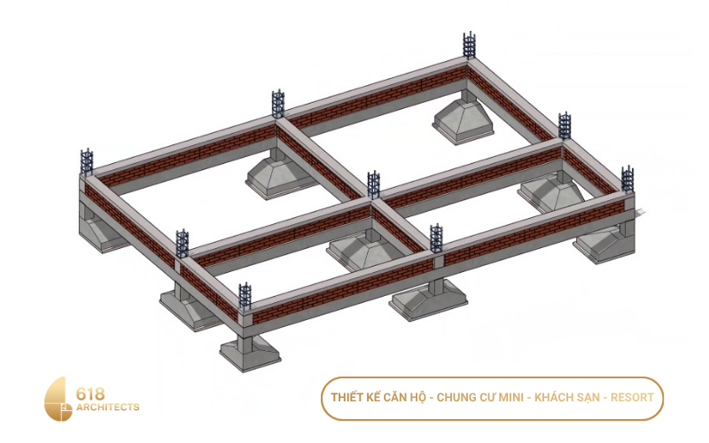 Hình ảnh 3D cấu tạo móng đơn – một trong các loại móng nhà phổ biến.
