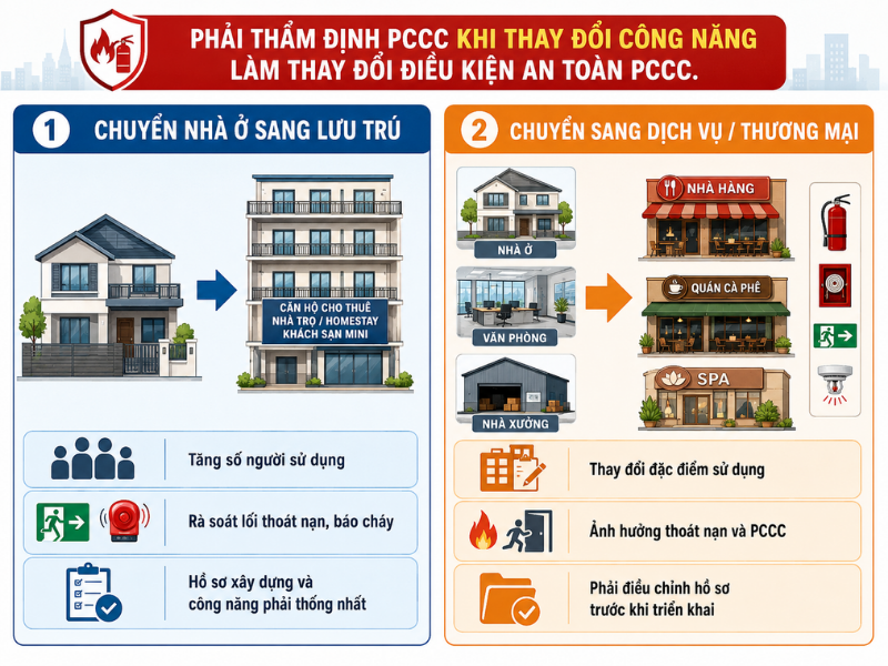Các trường hợp thay đổi công năng phải thẩm định PCCC