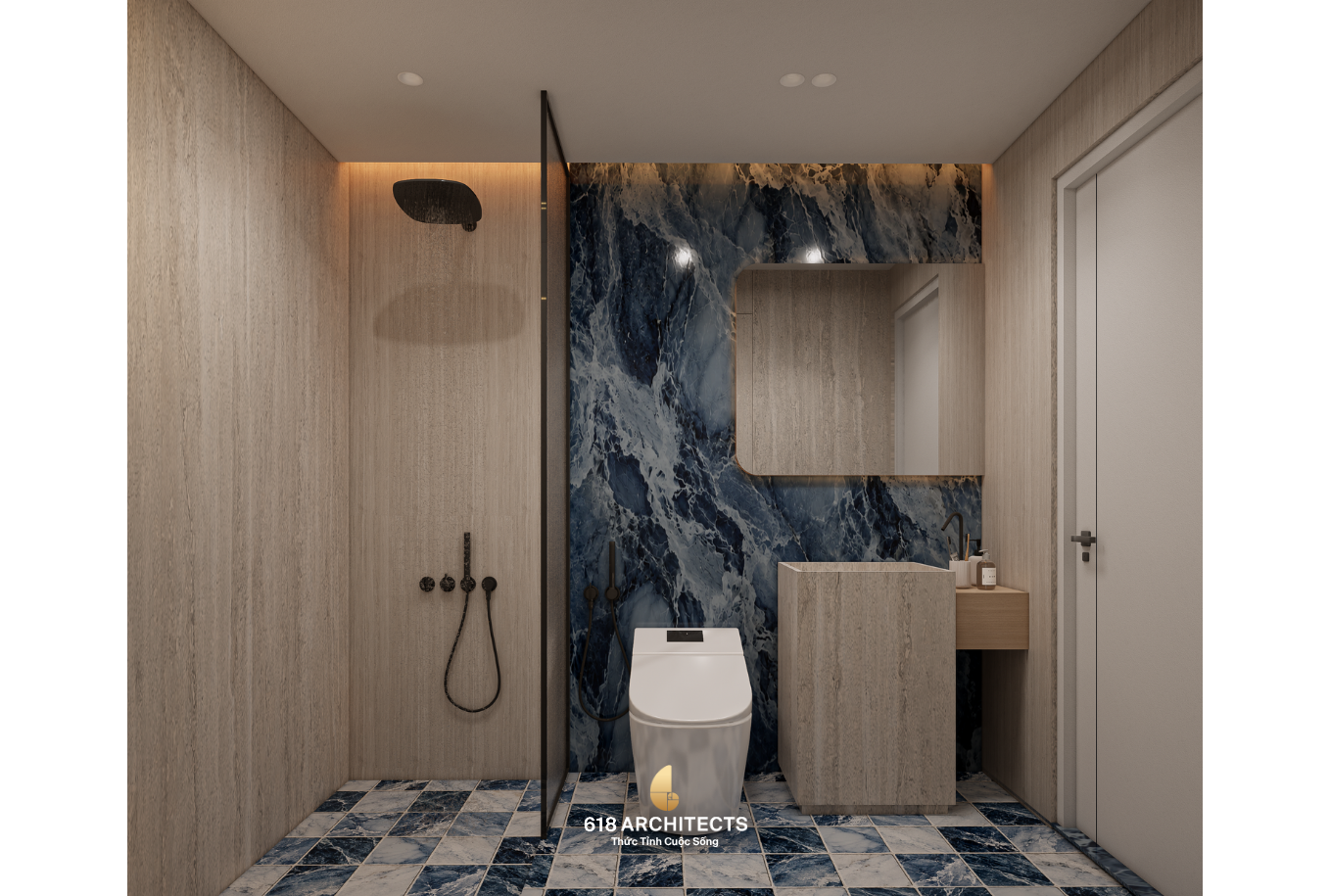 Thiết kế phòng vệ sinh căn hộ với cách bố trí công năng và hệ thống cấp thoát nước hợp lý.