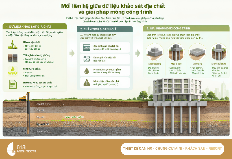 Mối liên hệ giữa dữ liệu khảo sát địa chất và giải pháp móng công trình